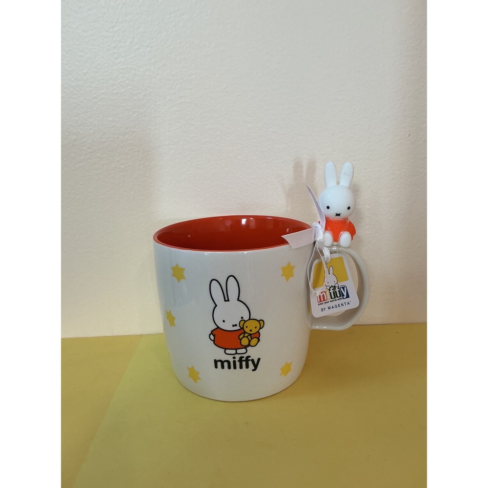 Miffy Bunny Yellow Star Ceramic Mug Orange Interior with Miffy Charm by‎ Magenta